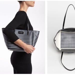 KATE SPADE Navy Stripe Canvas Tote Shoulder Bag Convertible Bucket Bag